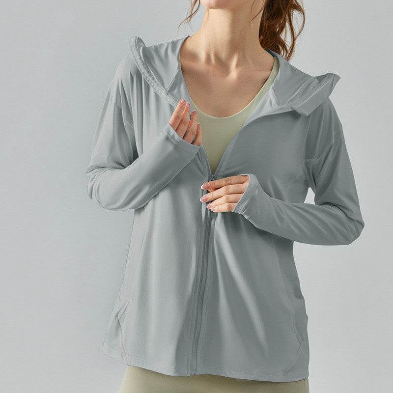 Women's Summer Outdoor Zipper Hooded Sun-proof Top UV-proof Cool Feeling Workout Top - Mubimart