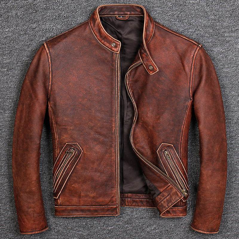 First Layer Cowhide Leather Leather Jacket, Pure Leather Jacket - Mubimart