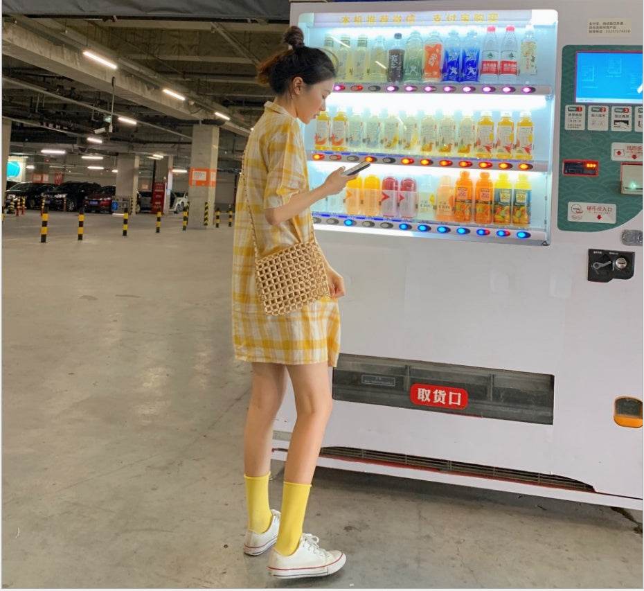 Retro Plaid Shirt Dress - Mubimart