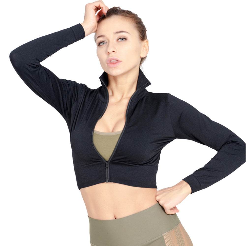 Women's stand-up collar bar belly button workout clothes top - Mubimart