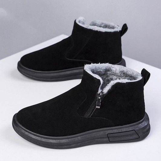 Fashion Snow Boots For Men Winter Warm Flat Cotton Plush Shoes With Side Zipper Casual Daily Fleece Ankle Boot - Mubimart