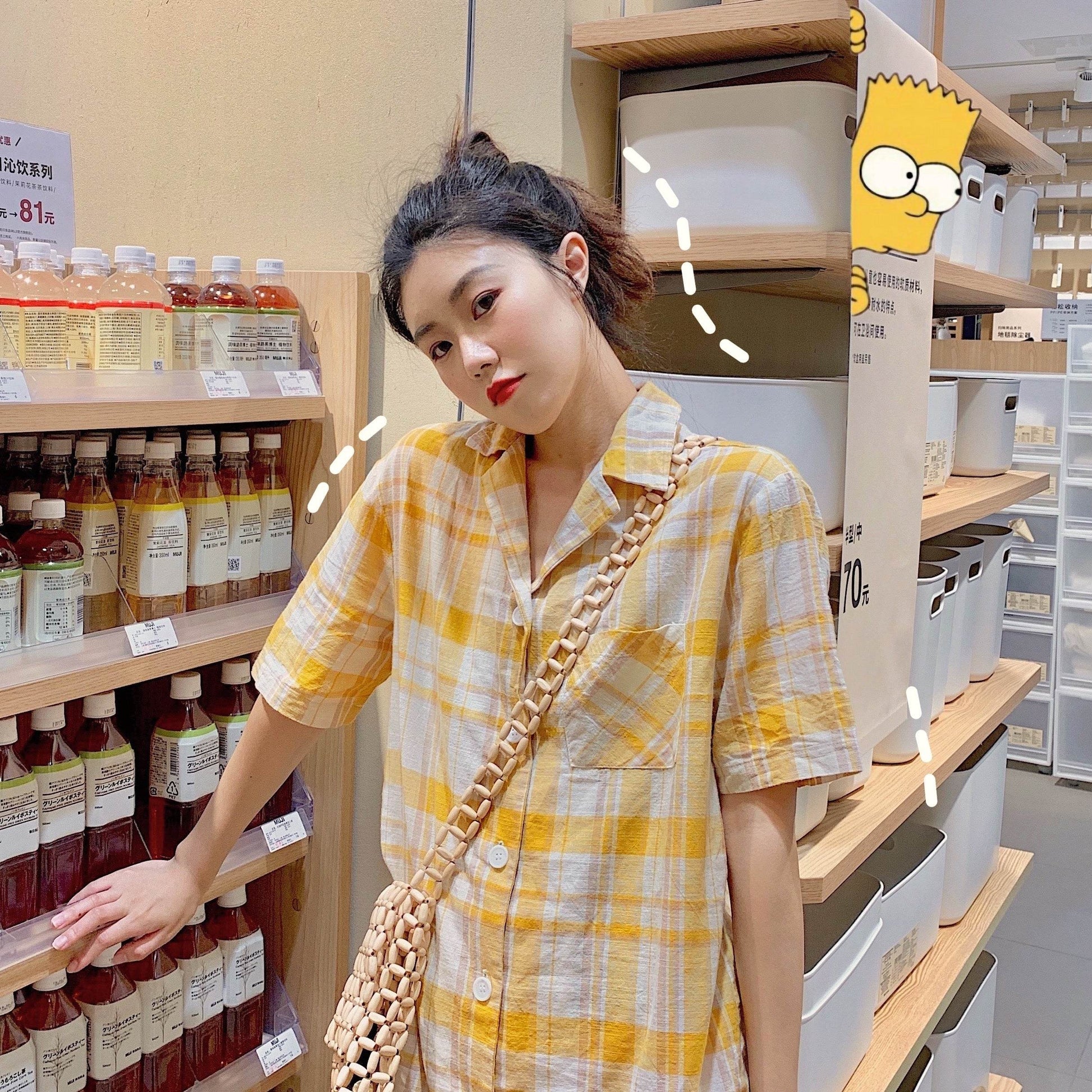 Retro Plaid Shirt Dress - Mubimart