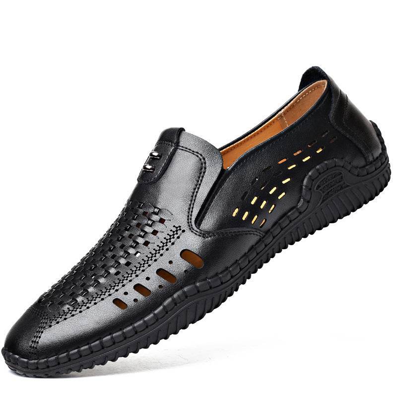 Breathable Leather Sandals Hollow Shoes - Mubimart