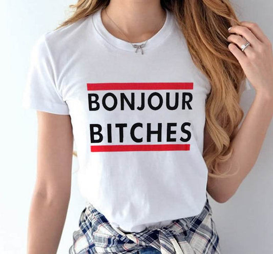Casual Women Tees Letter Print White Black Gray Women T-shirt - Mubimart