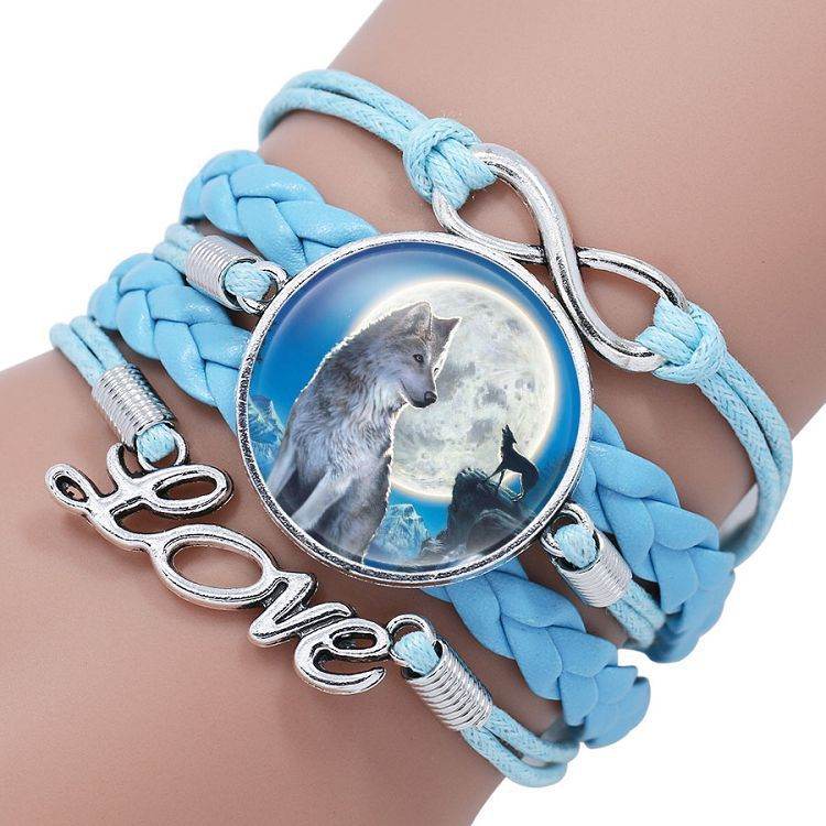 Multi-layered gemstone wolf bracelet - Mubimart