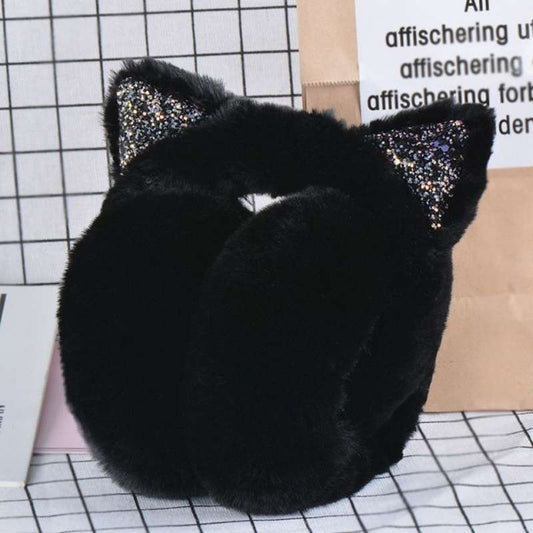 Cartoon Cat Warm Female Rabbit Fur Earmuffs Bag