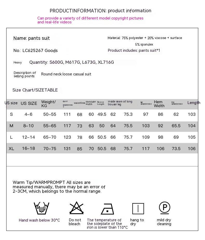 Solid Color Long-sleeved Trousers Loungewear Suit Casual Suit For Women - Mubimart