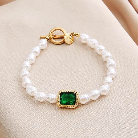 Retro Fashion Simple Temperament Inlaid Green Gemstone Bracelet - Mubimart
