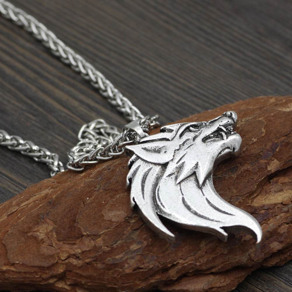 Wolf head pendant necklace men - Mubimart