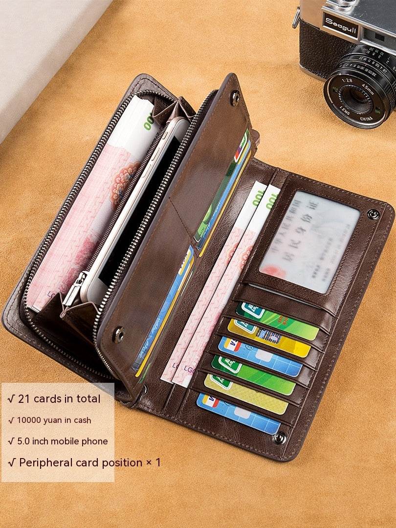 Men's Long Wallet Genuine Leather Wallet - Mubimart