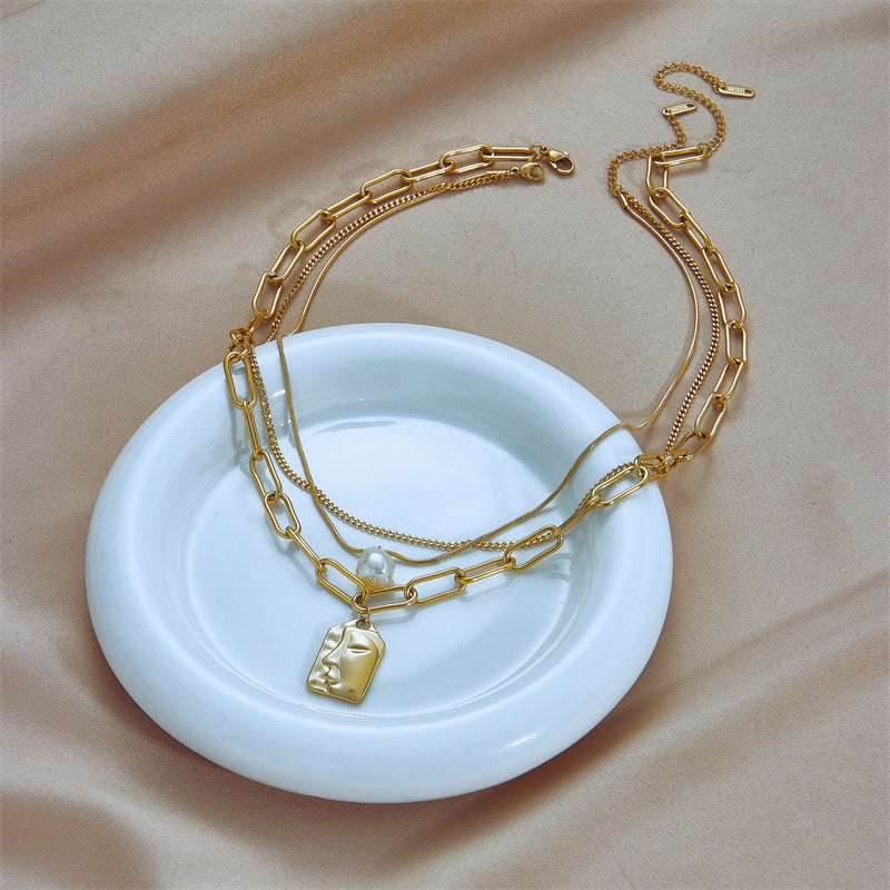 Fashion Jewelry Layered Face Portrait Chain Choker Necklace For Women Elegant Pearls Pendant Necklace Jewelry Accessories - Mubimart