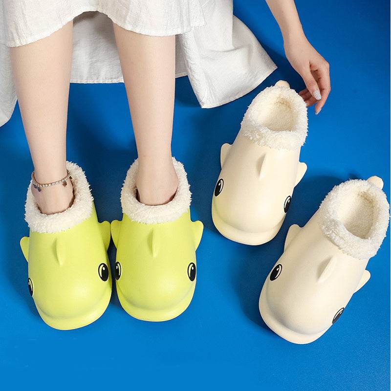 Cute Cartoon Shoes House Warm Fuzzy Slippers Women - Mubimart