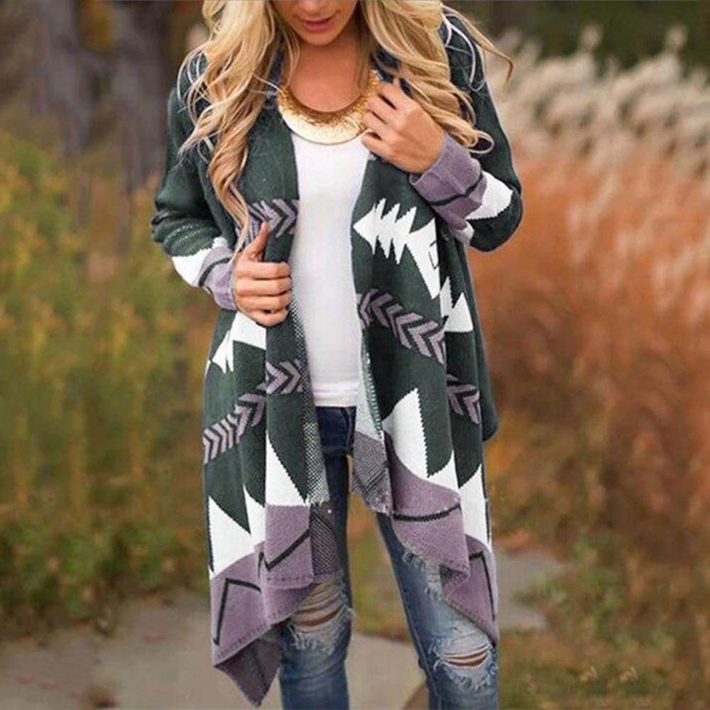 Geometric print plus size sweater - Mubimart