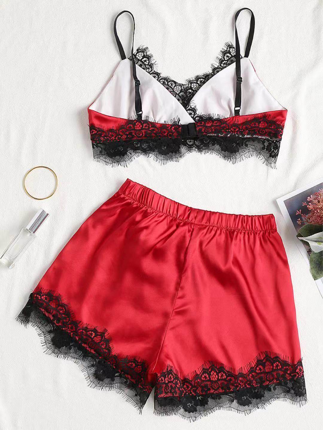 Lace Split Pajama Set - Mubimart