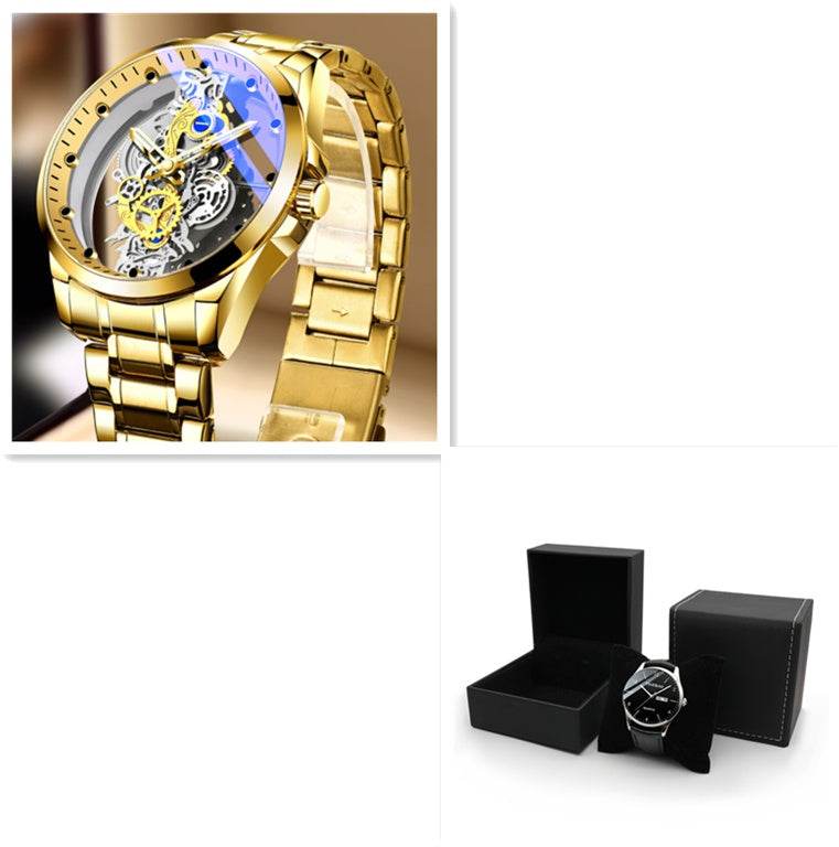 Men Watch Skeleton Automatic Quartz Watch Gold Skeleton Vintage Man Watch Mens Watches Top Brand Luxury - Mubimart