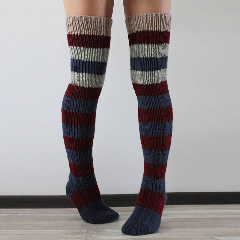 Fashion Y2K Striped Long Knee-high Knitted Pile Of Socks For Women - Mubimart