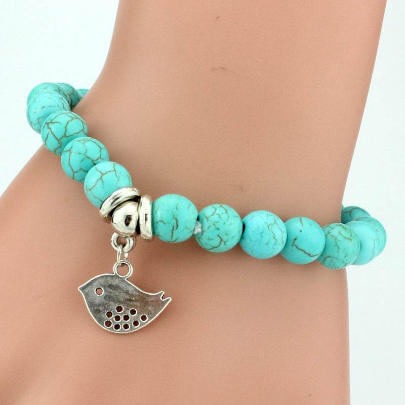 Vintage Turquoises Bracelets for Women Men Cross Tree Snake Owl Hand Pendant Charm Bracelet Bangle Fashion Jewelry - Mubimart