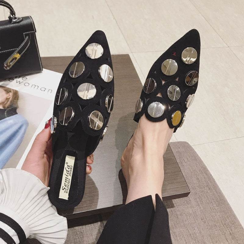 Women's Fashion Pointed Toe Flat Sandals And Slippers - Mubimart