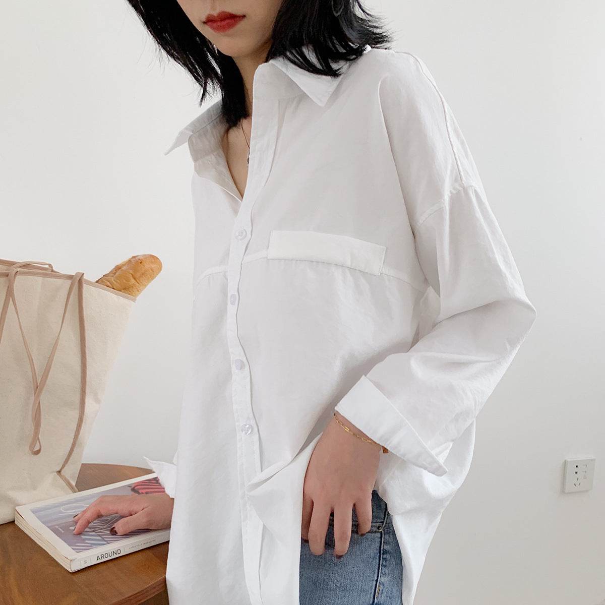 Women's shirt jacket loose Hong Kong style shirt women - Mubimart