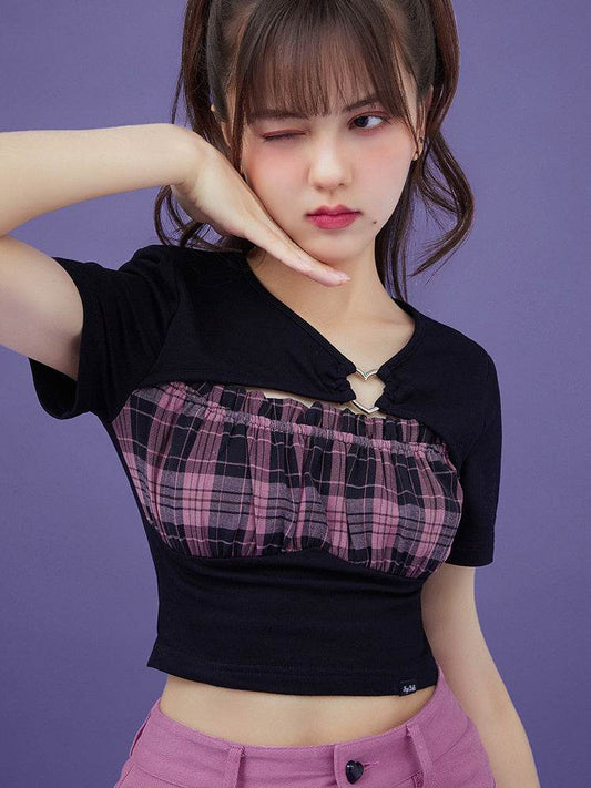 Women's Bra Color Contrast Love T-shirt - Mubimart