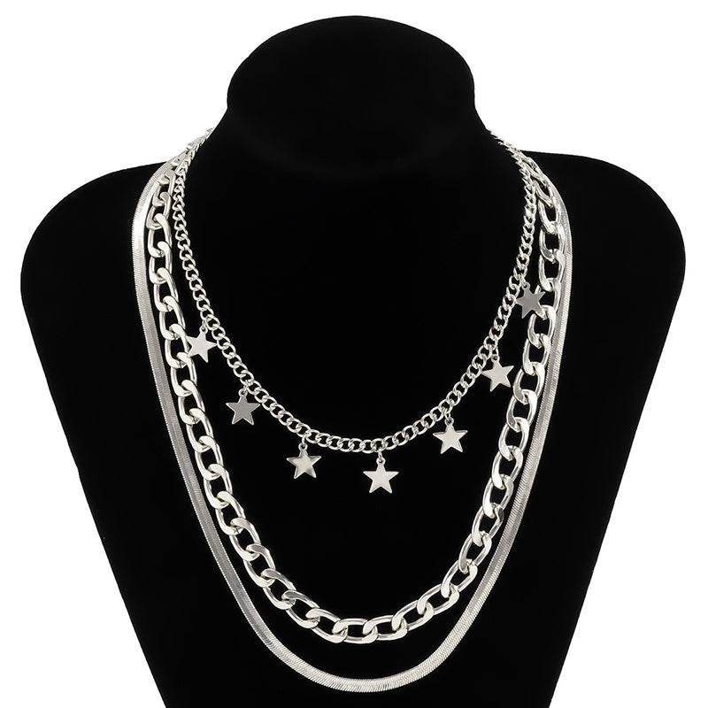 Multilayer Star Choker Necklaces for Women Punk Geometric Snake Chain - Mubimart