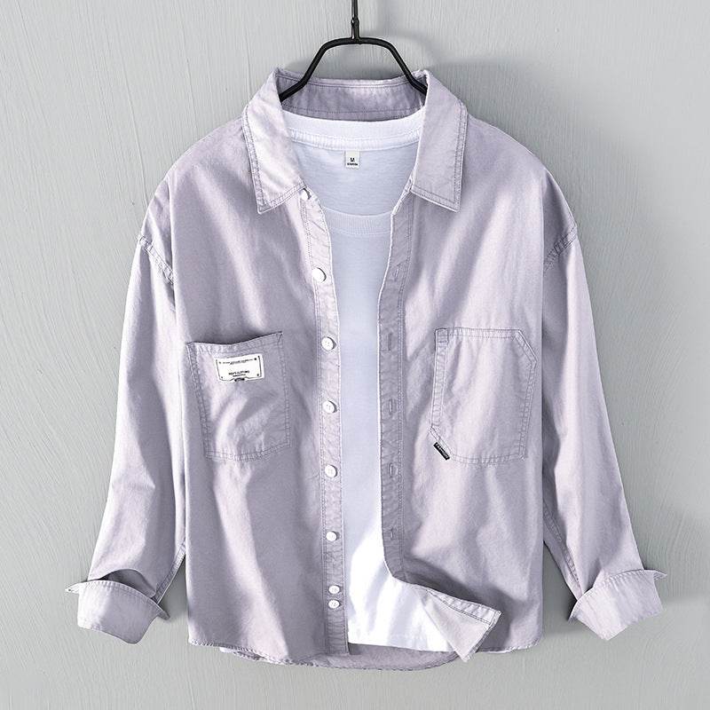 Shirt Men's Casual Long-sleeved Cotton Shirt Jacket - Mubimart