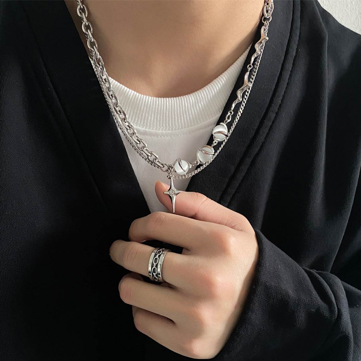 Opal Titanium Steel Necklace For Men - Mubimart