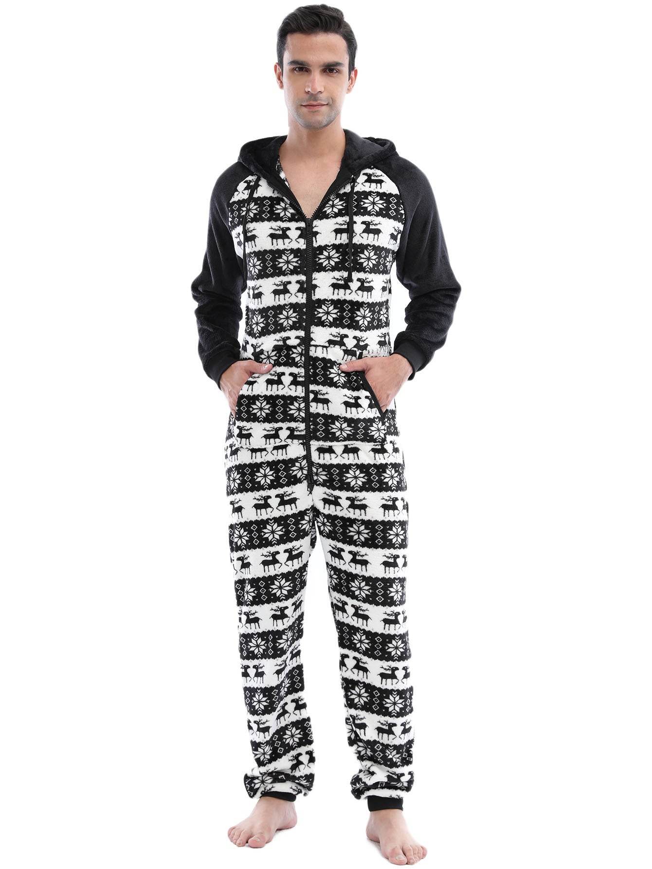 Men's Flannel Christmas One Piece Pajamas Loungewear - Mubimart