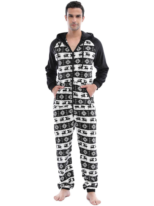 Men's Flannel Christmas One Piece Pajamas Loungewear - Mubimart
