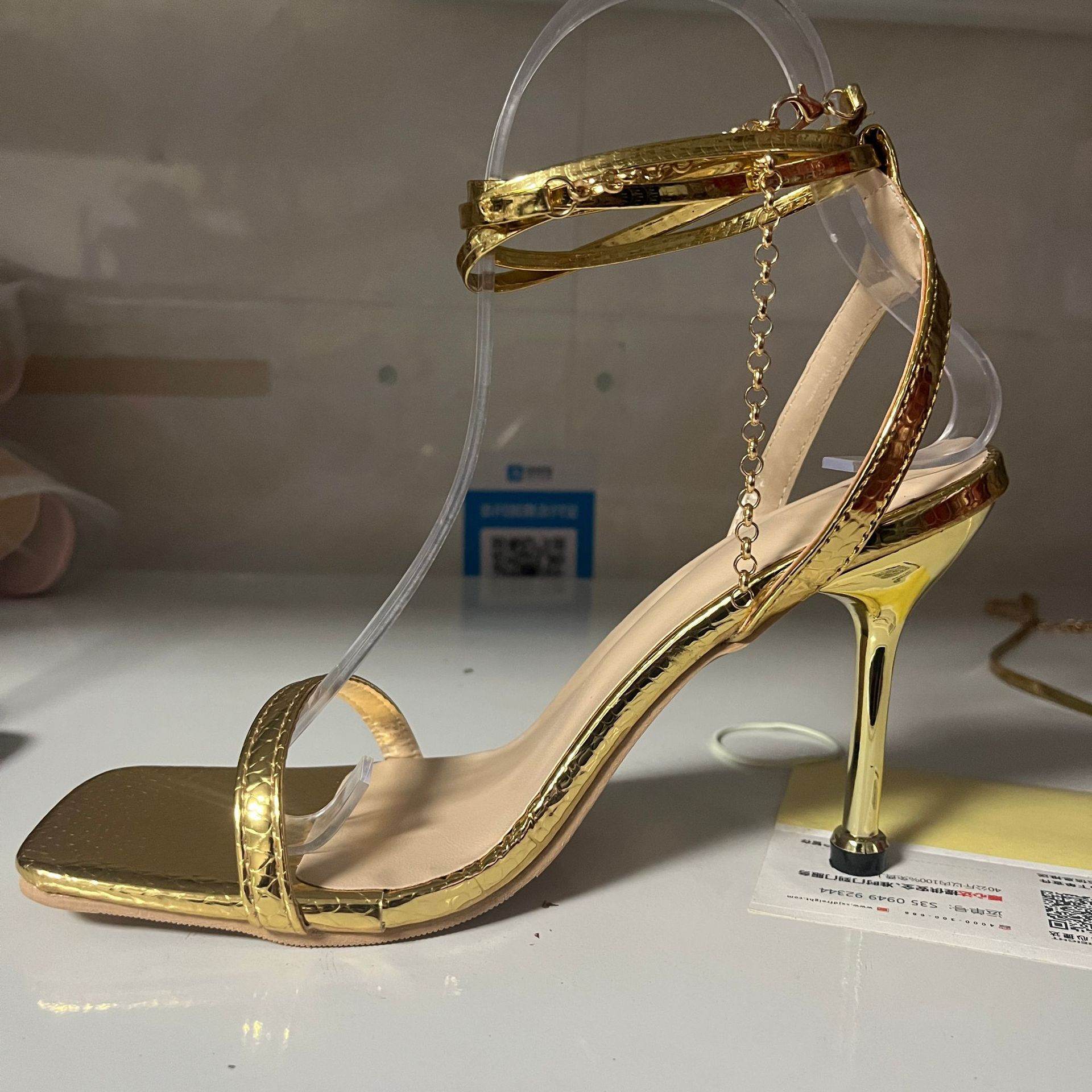 Women's Solid Color Ankle Ring Lace-up High Heels - Mubimart