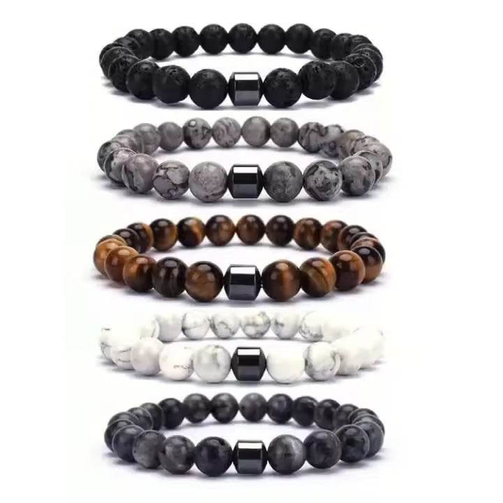 Natural Gemstone Bracelet Vintage Stone Beads Men Women Jewelry - Mubimart