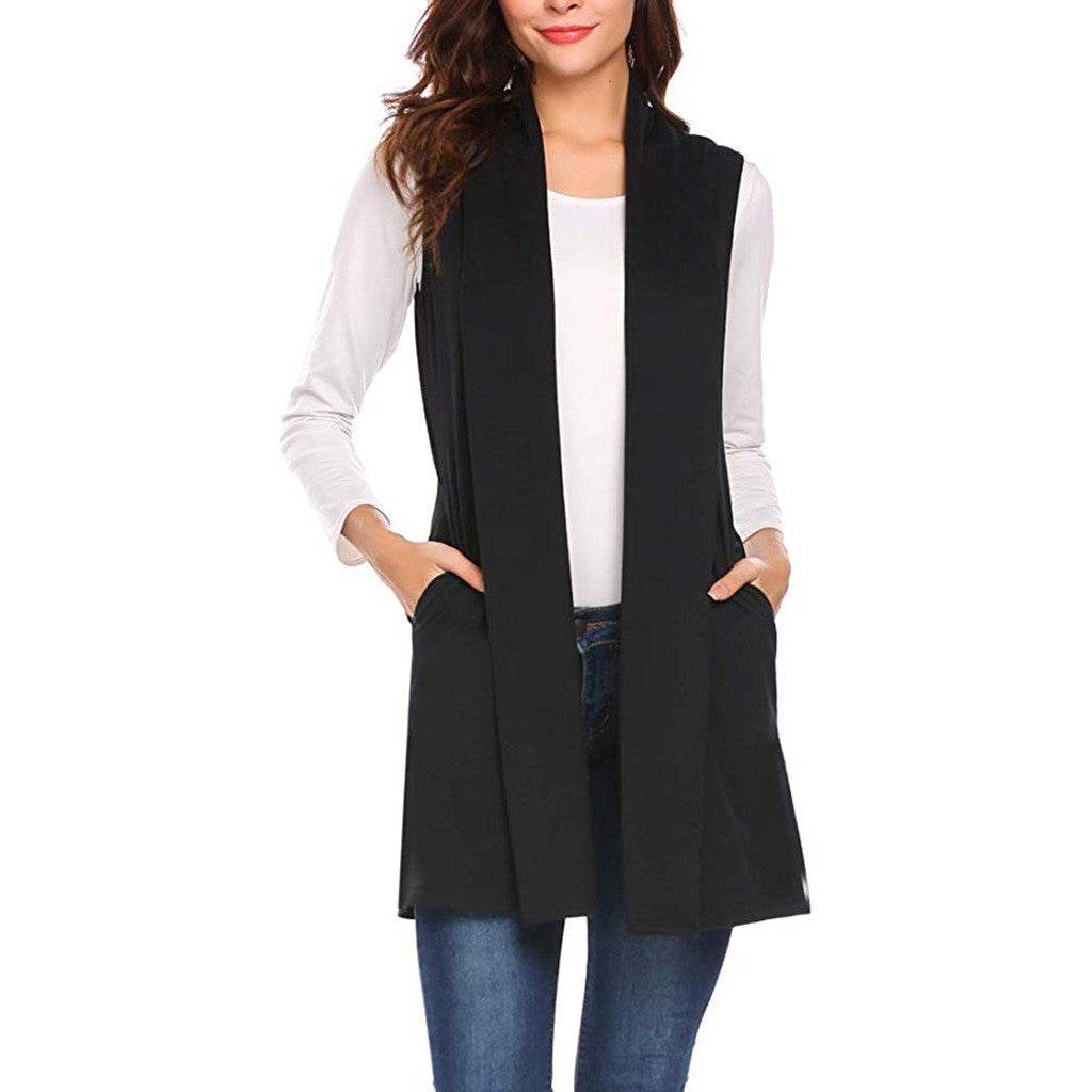 Sleeveless Shawl Vest Vest Plus Size Top - Mubimart