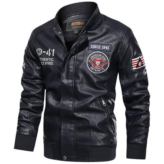 PU Leather Casual Jacket Flight Suit Leather Jacket - Mubimart