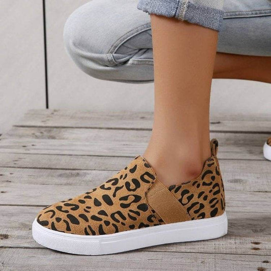 Leopard Loafers Women Elastic Band Design Casual Flat Shoes - Mubimart