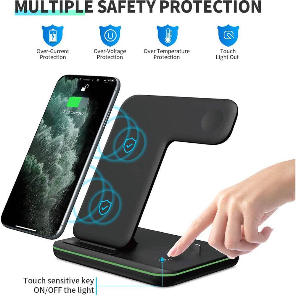 Compatible Mobile Phone Watch Earphone Wireless Charger 3 In 1 Wireless Charger Stand - Mubimart