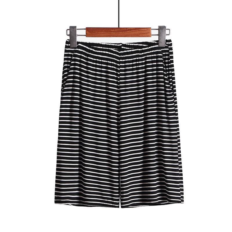 Loose Fitting Plus Size Outer Striped Loungewear Shorts - Mubimart