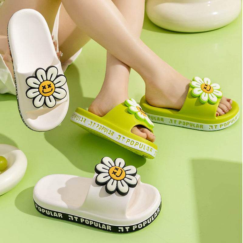 Summer Flower Slippers Women New Fashion Letter Garden Shoes Indoor Anti-Slip Floor Bathroom Bathing Home Slipper - Mubimart
