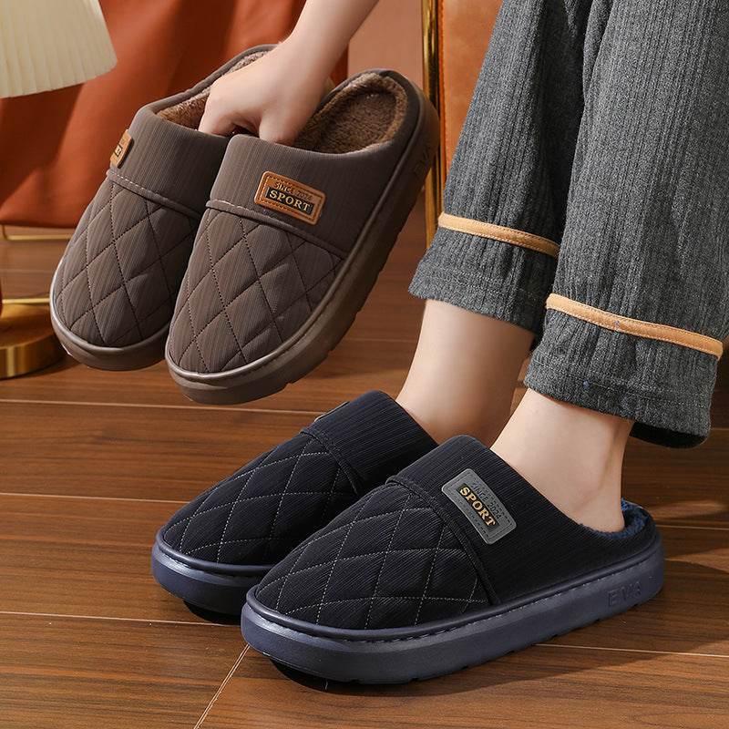 Men's Home Slippers Winter Warm Plush House Shoes Indoor Non-slip Floor Bedroom Slipper Casual All-match Shoes - Mubimart