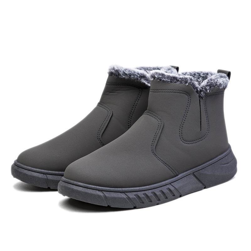 Winter Snow Boots Men V Cutout Shoes With Plush Ankle Boots - Mubimart