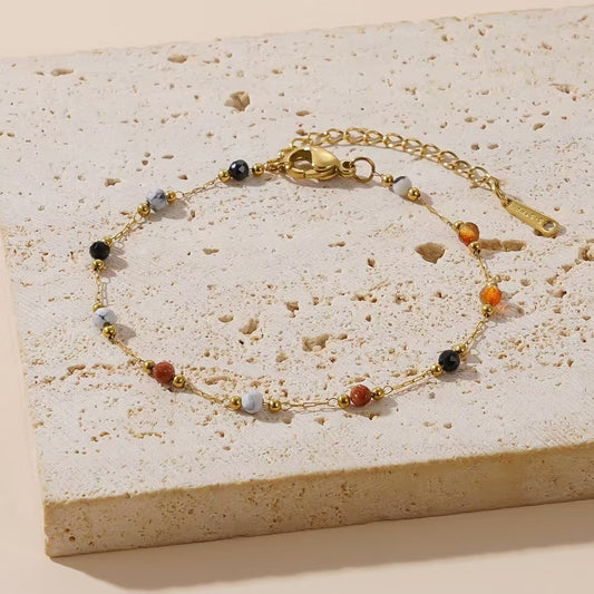 Colorful Natural Stone Necklace Titanium Steel Bracelet