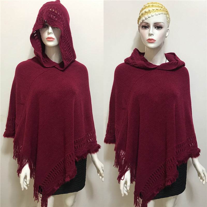 Solid Color Hollow Tassel Plus Size Cape And Shawl - Mubimart