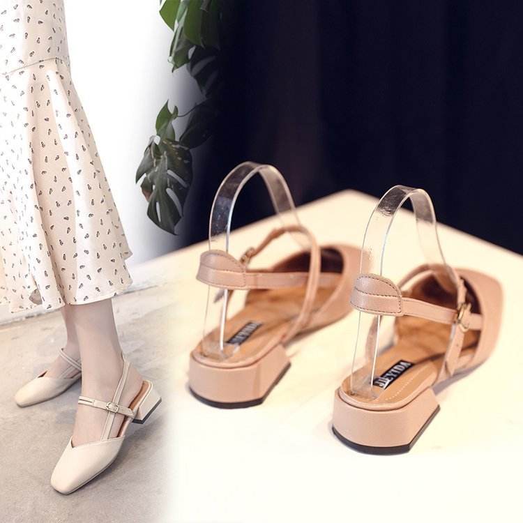 Women's Square Toe Block Heel Sandals - Mubimart