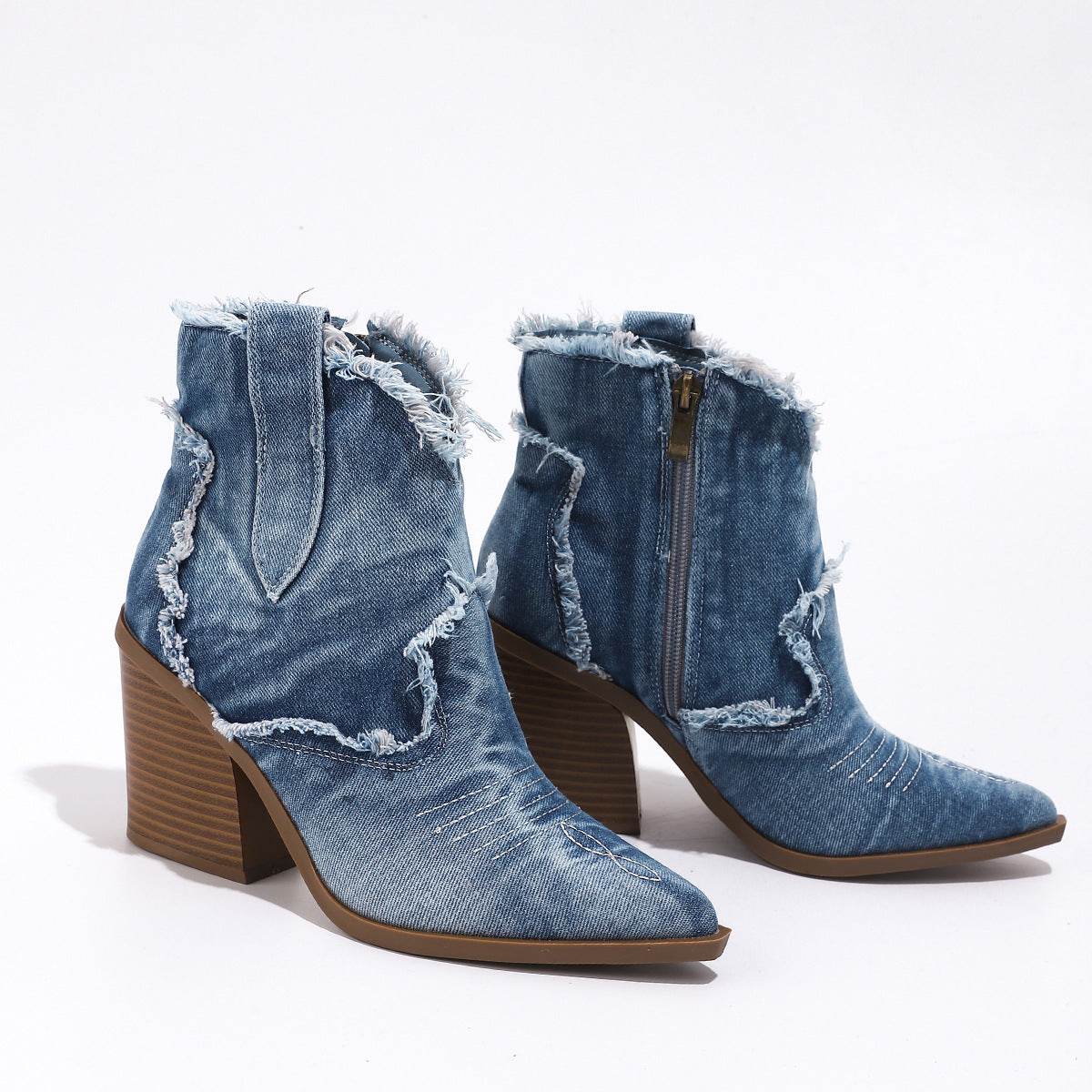 Women's Trendy Pointed-toe Western Cowboy Boot Comfortable Ankle Boots - Mubimart