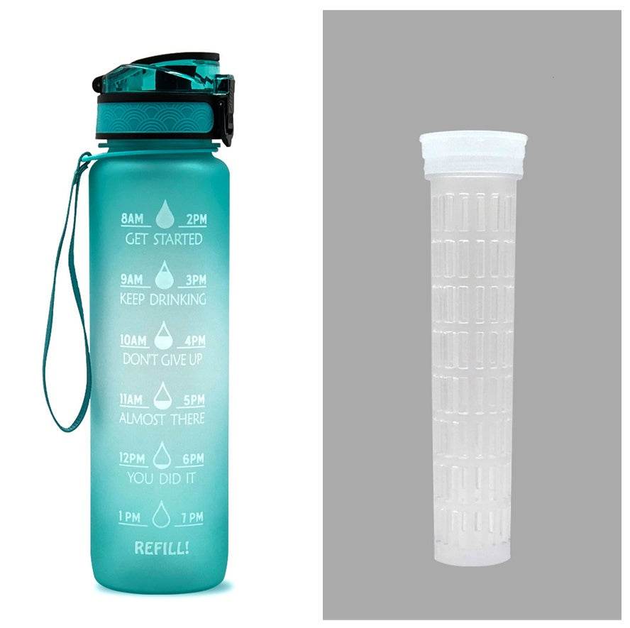 1L Tritan Water Bottle With Time Marker Bounce Cover Motivational Water Bottle Cycling Leakproof Cup For Sports Fitness Bottles - Mubimart