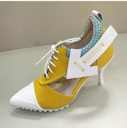 White Lace-up Personality Fashion Casual Sports High Heels Women - Mubimart