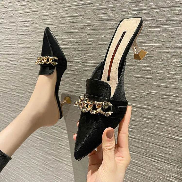 Women's Pointed Toe Stiletto Metal Buckle Outer Comfort Sandals - Mubimart