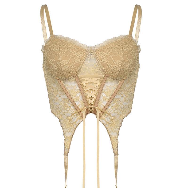 Fashion Corset Lace Top Women Tie Up Bandage Crop Vest Summer - Mubimart
