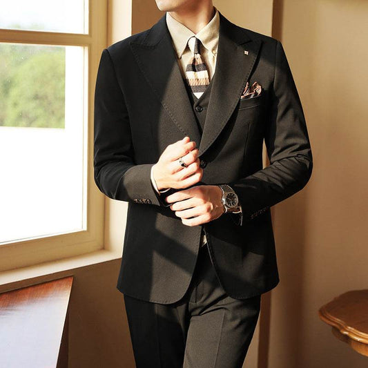 High-end Wedding Bridegroom Suit Suit Closure Collar Suit Three-piece Suit Men Caramel - Mubimart