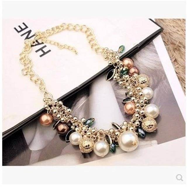 Pearl Crystal Necklace Exaggerated Clavicle Chain Necklace Women - Mubimart