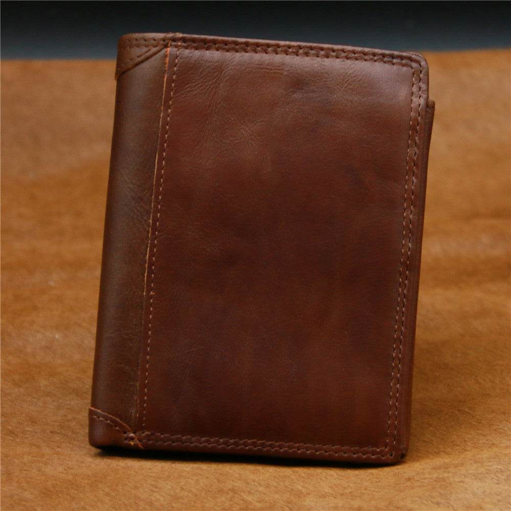 Men's Genuine Leather Retro Vertical Wallet - Mubimart